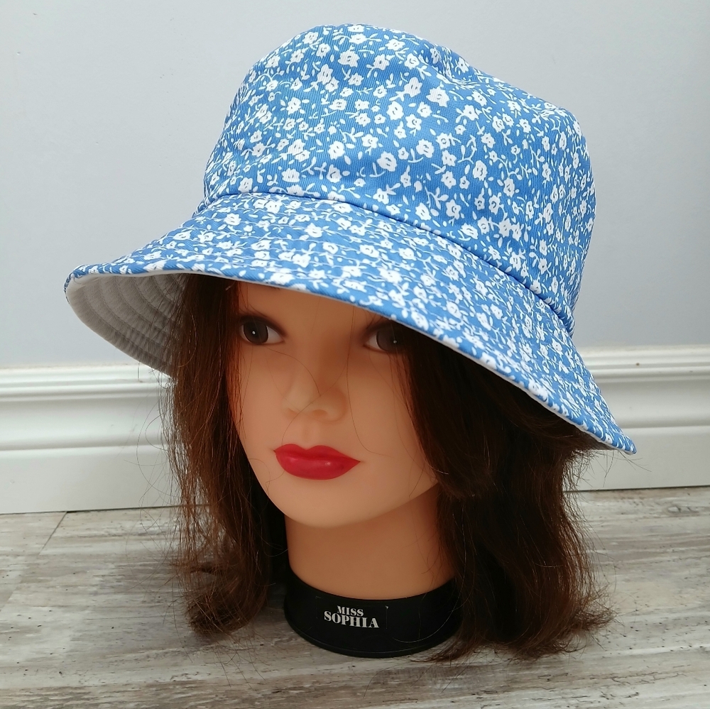 Ardene Blue White Floral Bucket Hat One Size Brand New - Picture 1 of 9
